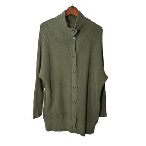 Monk & Lou Grey Cotton Blend Green Ribbed Cardigan Sweater Pockets Size XL